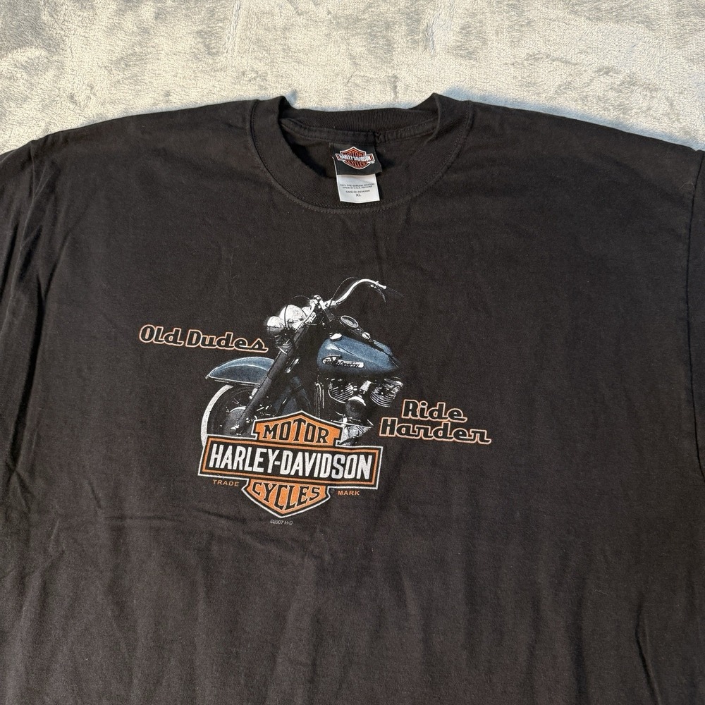 Vintage 2007 Harley Davidson Plattsburgh NY T Shirt Mens XL Black Old Dudes - Picture 3 of 8